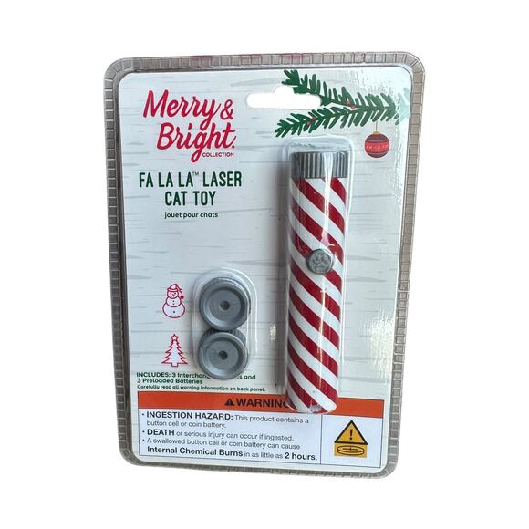 Merry & Bright Fa LaLa Laser Pointer Cat Toy Red White Stripe 3 Holiday Designs - Picture 2 of 4